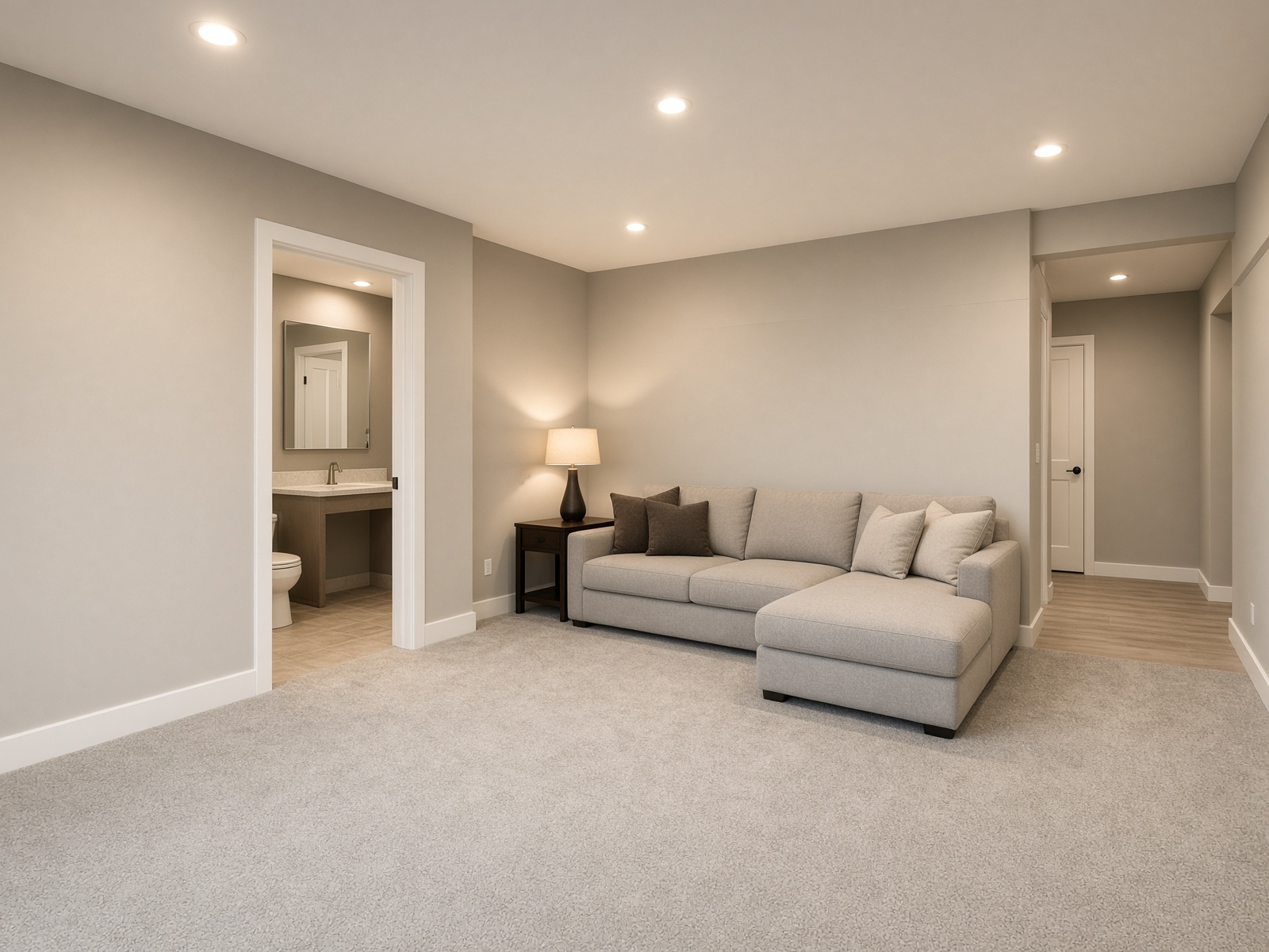 Finished basement with new walls and trim